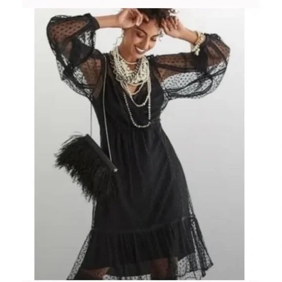 CAbi Theater Dress black polka dot mesh lace overlay, style number 407 size M - Picture 1 of 6